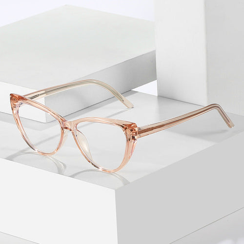 Insert-core cat-eye anti-blue light glasses frame with spring temples,