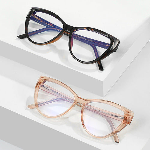 Insert-core cat-eye anti-blue light glasses frame with spring temples,
