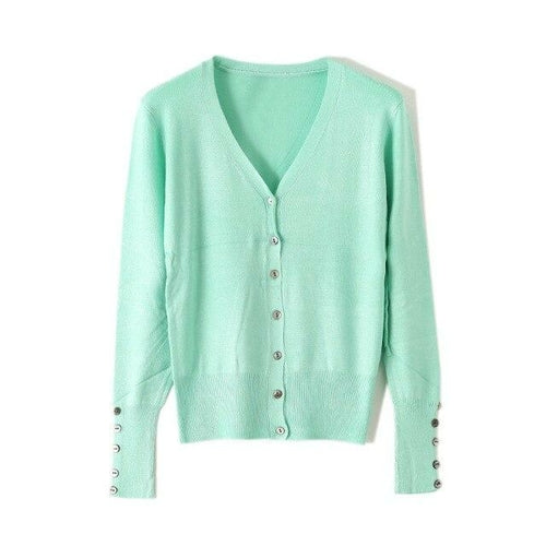 High Quality Shell Cufflinks Knitted Cardigan Shirt Top Female Loose
