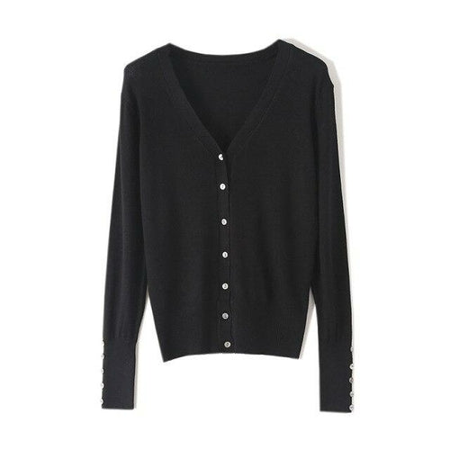 High Quality Shell Cufflinks Knitted Cardigan Shirt Top Female Loose