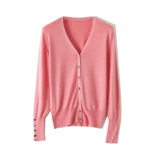 High Quality Shell Cufflinks Knitted Cardigan Shirt Top Female Loose