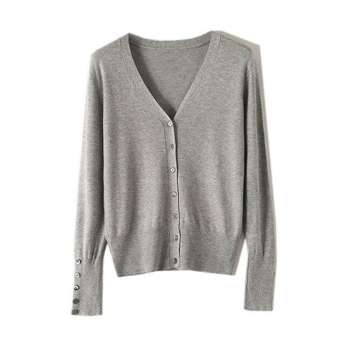 High Quality Shell Cufflinks Knitted Cardigan Shirt Top Female Loose