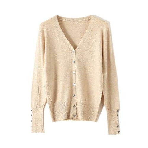 High Quality Shell Cufflinks Knitted Cardigan Shirt Top Female Loose