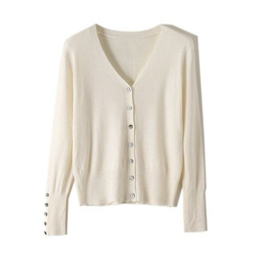 High Quality Shell Cufflinks Knitted Cardigan Shirt Top Female Loose